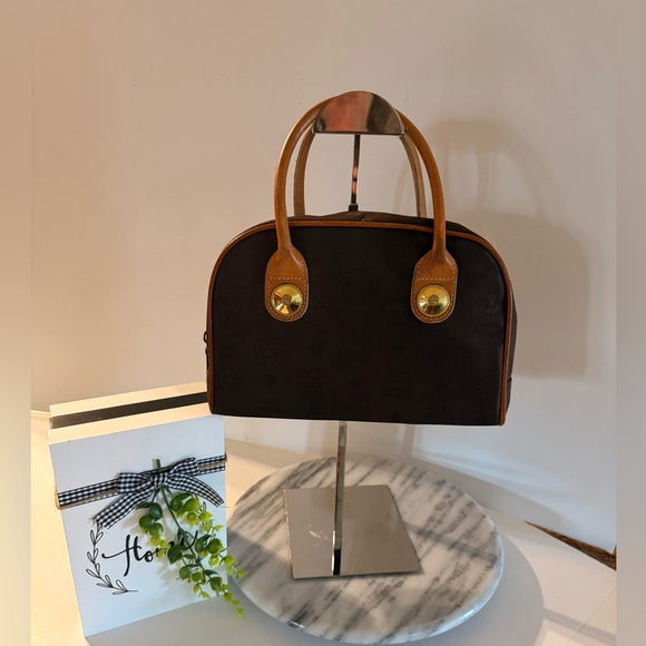 MCM Boston Satchel Hand Bag Nylon Leather Dark Brown Authenticated COA - Picture 16 of 16